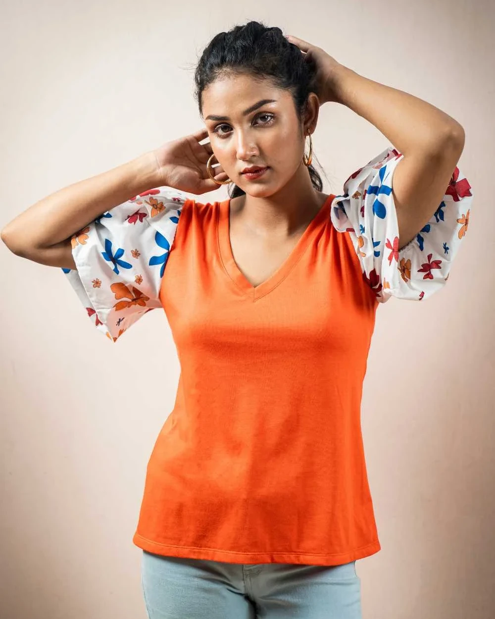 Orange flower blossom Short Tops