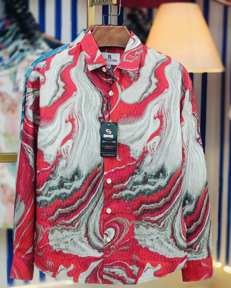 Crimson Marble Abstract Long Sleeve Shirt