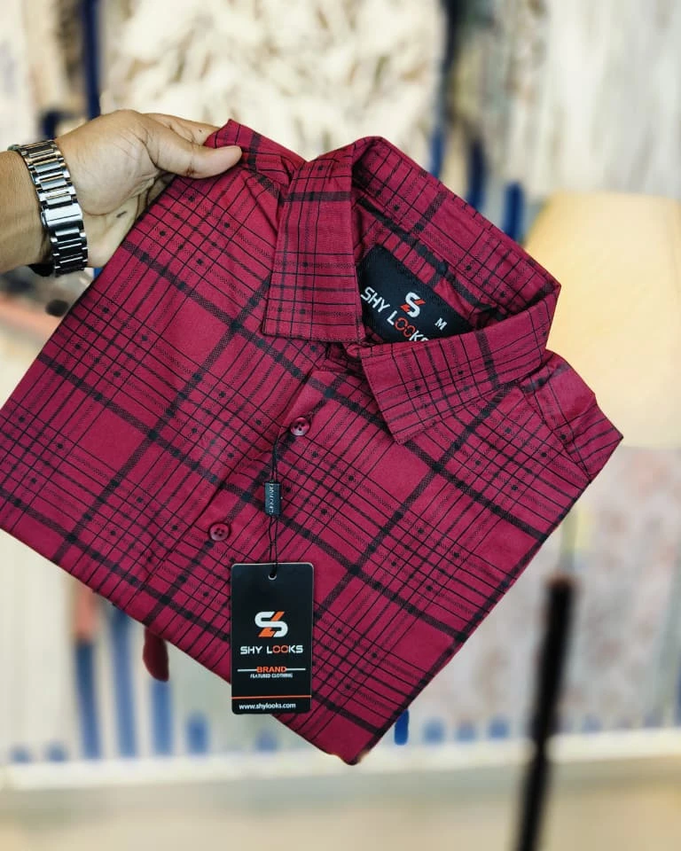 Deep Garnet Plaid Cotton Casual Shirt