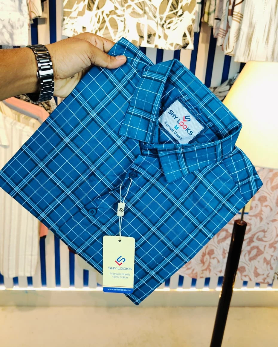 Ocean Cobalt Grid Premium Cotton Shirt