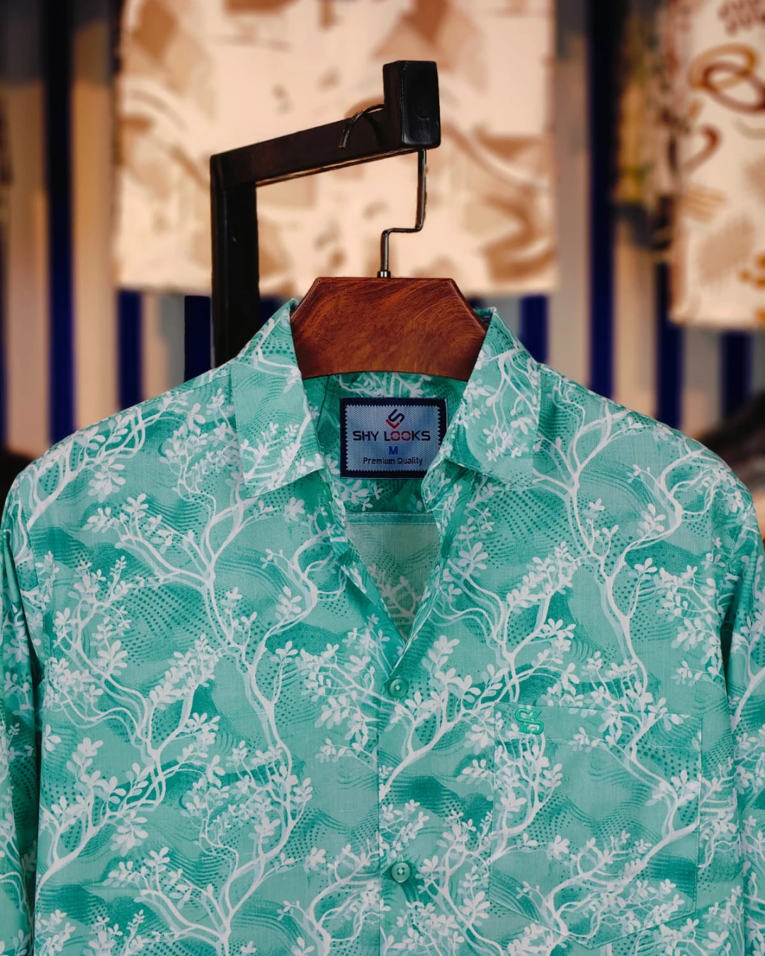Mint Breeze Botanical Print Cotton Shirt
