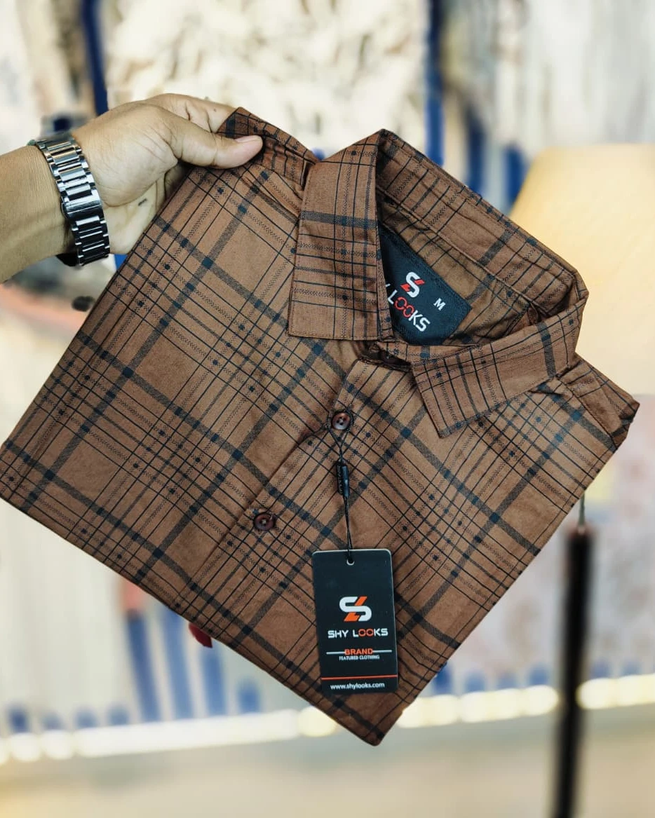 Chestnut Micro-Grid Cotton Casual Shirt