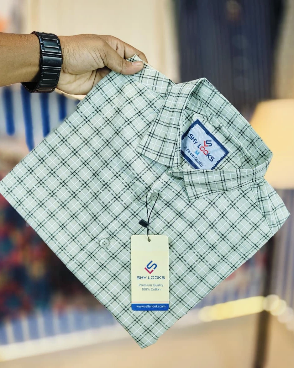 Sage Green Windowpane Cotton Shirt