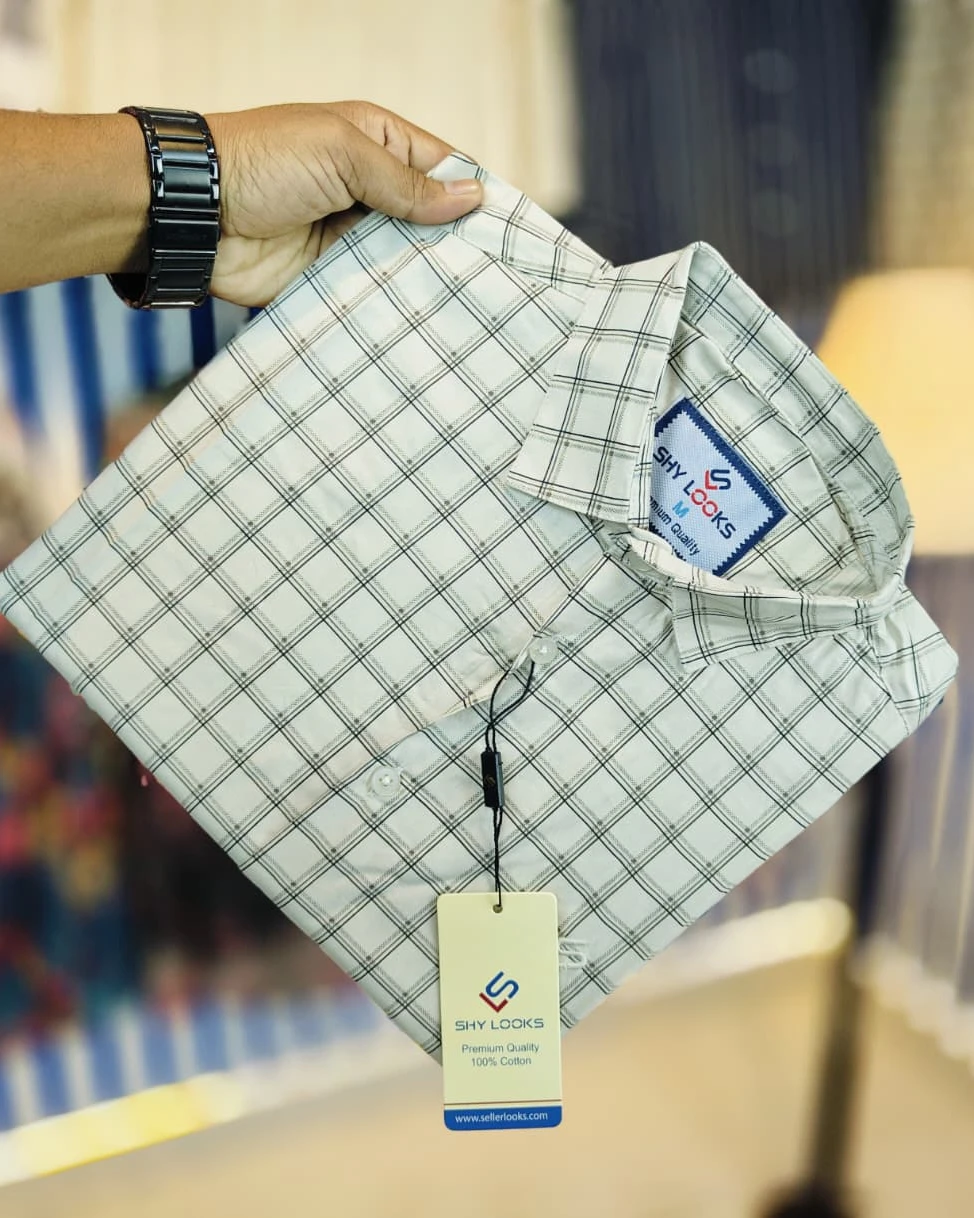 Ivory Grid Classic Cotton Shirt