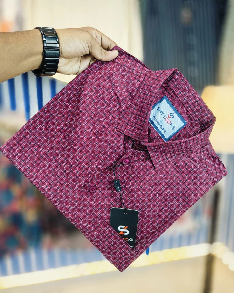 Crimson Micro-Texture Premium Cotton Shirt