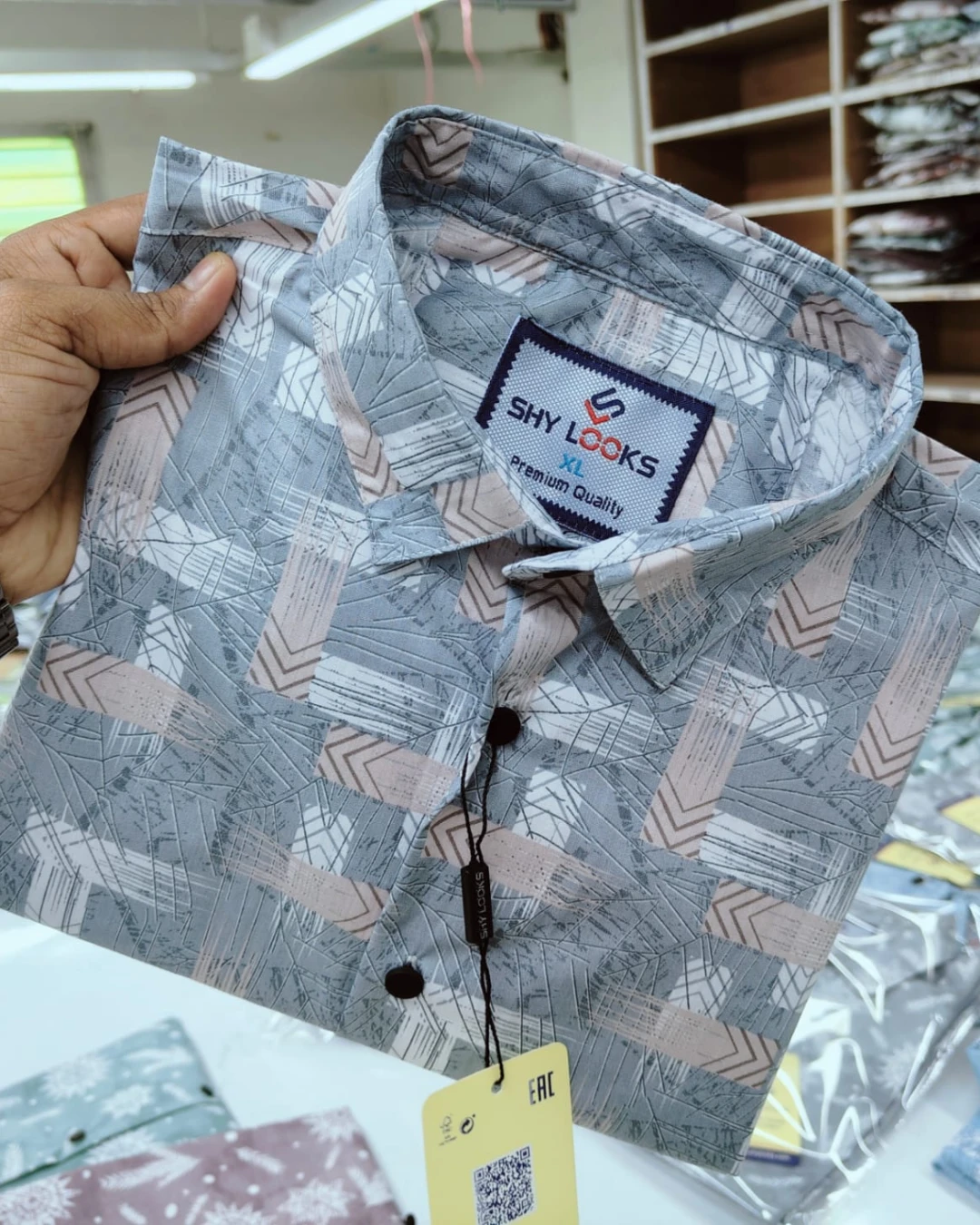 Slate Grey Abstract Chevron Cotton Shirt