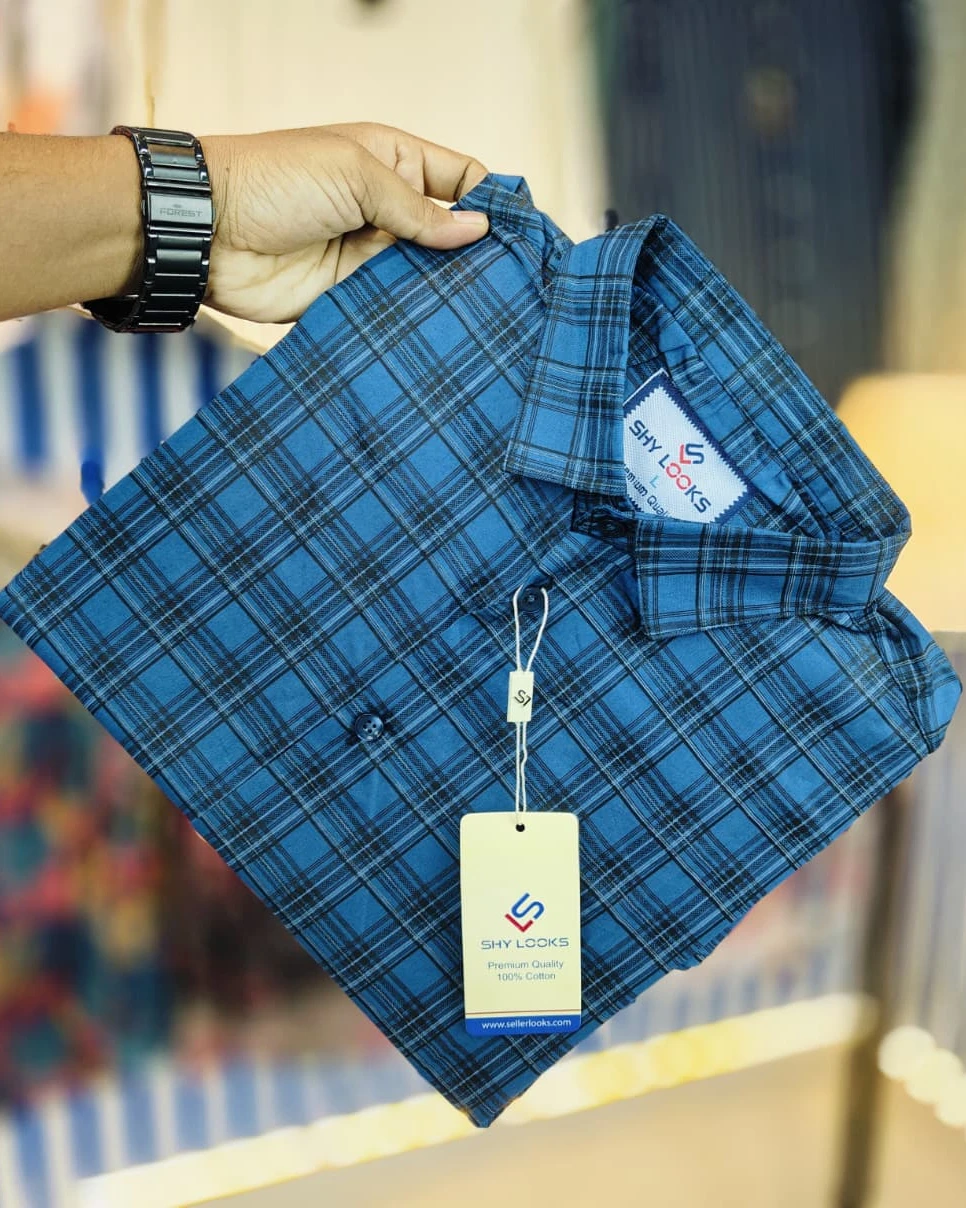 Sky Blue Windowpane Premium Cotton Shirt