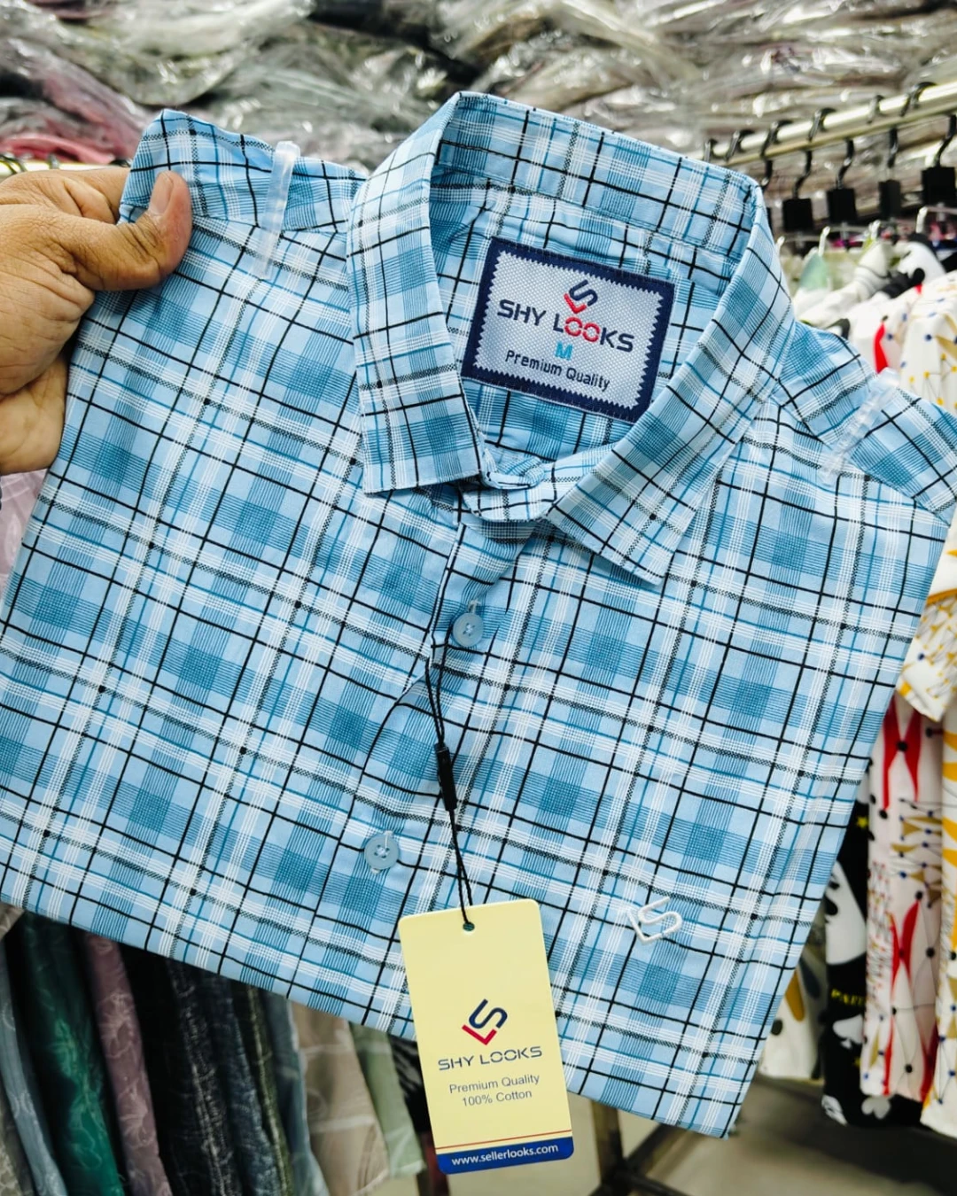 Azure Blue Plaid Premium Cotton Shirt