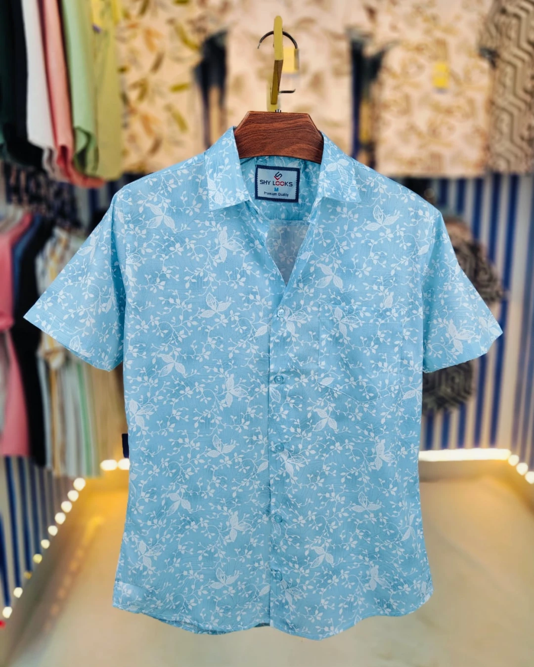Turquoise Meadow Cotton Half-Sleeve Shirt