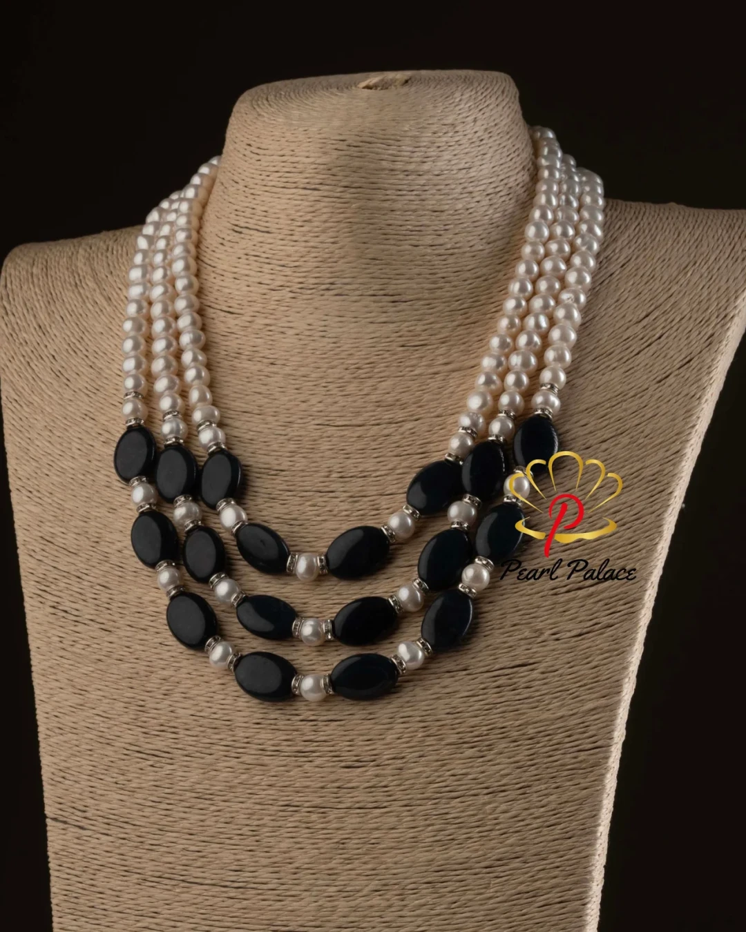 Elegant Freshwater Pearl & Sapphire Stone 3Layer Necklace with Earrings
