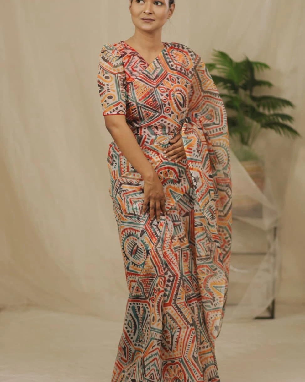 Prism Mosaic Tangail Muslin Saree