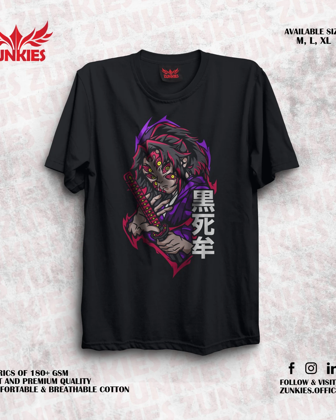 Demon Slayer - Zunkies Oversized Drop Shoulder Black T-shirt