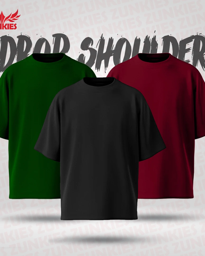 3 Color Combo (Black, Maroon & Green) - Zunkies Oversized Drop Shoulder T-shirt