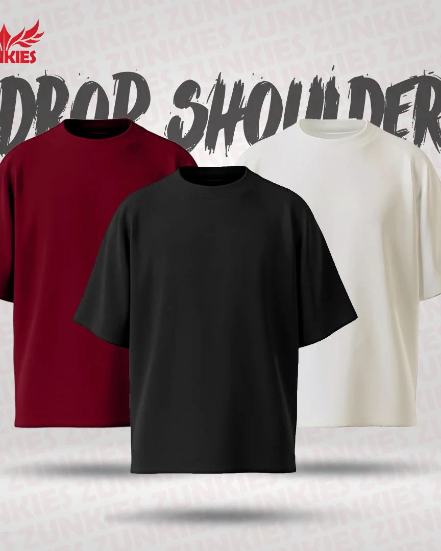 3 Color Combo (Black, White & Marron) - Zunkies Oversized Drop Shoulder T-shirt