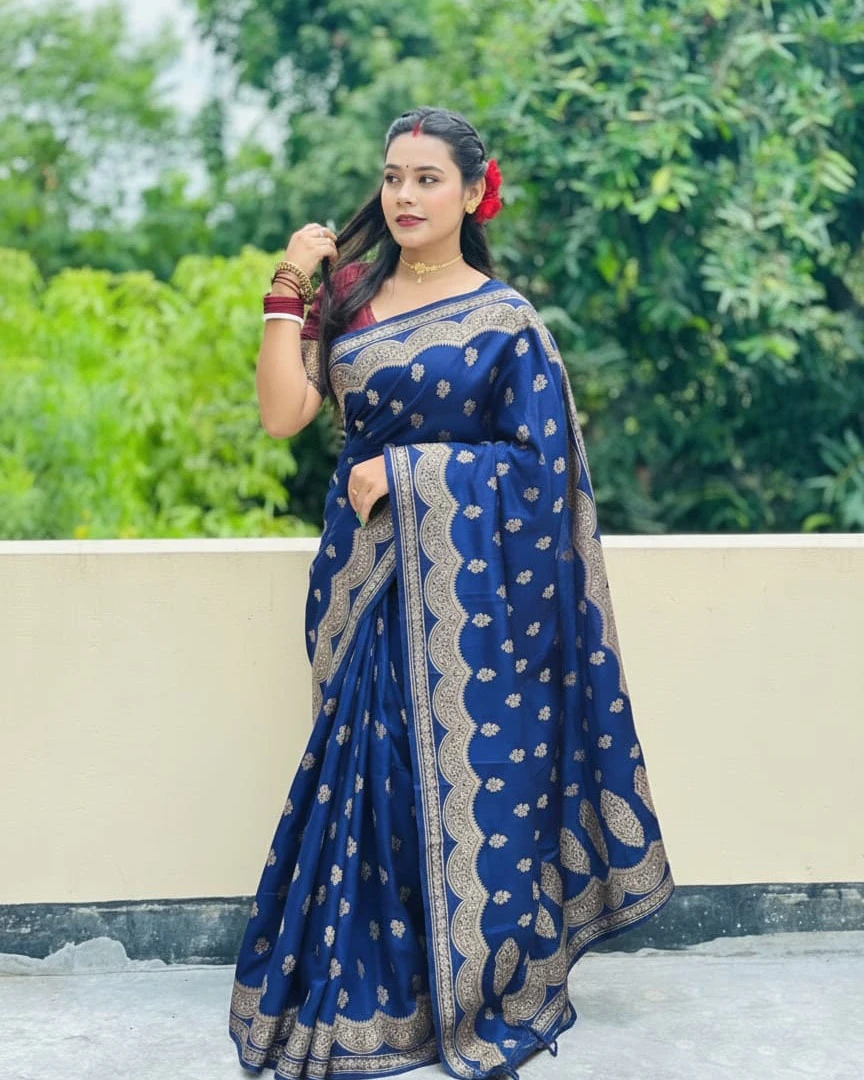 Royal Blue Scalloped Banarasi Saree