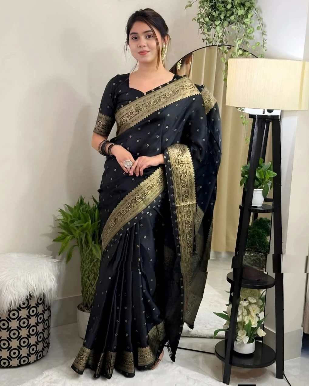 Charcoal Gold Banarasi Saree