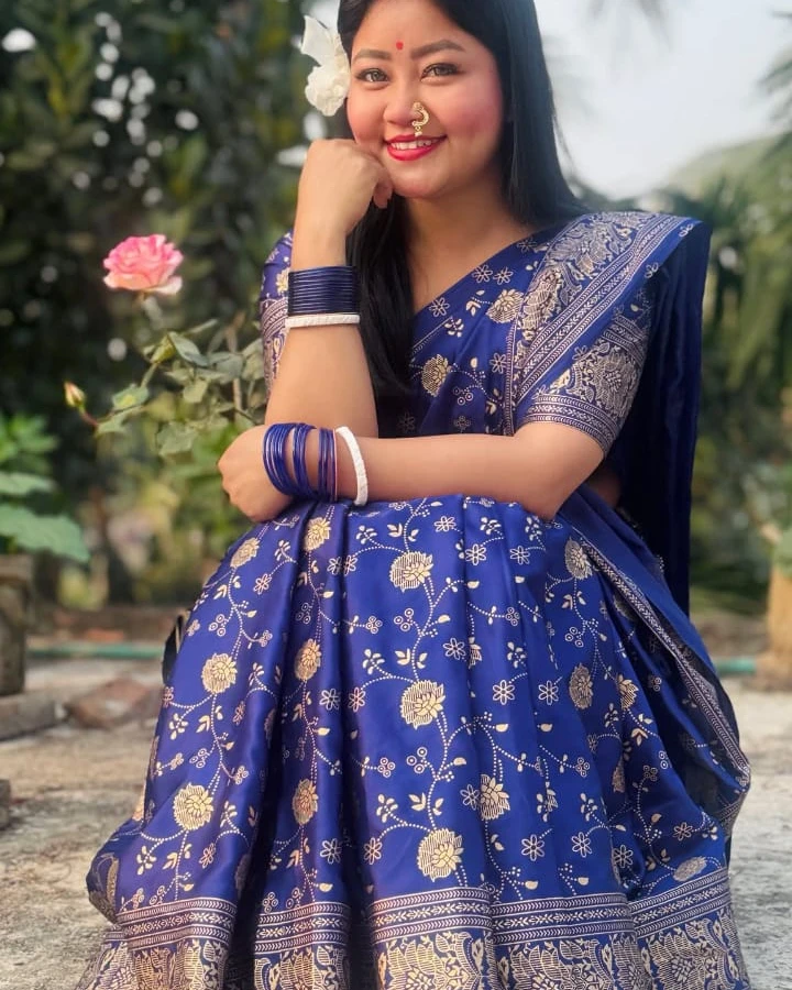 Cobalt Blossom Silk Saree