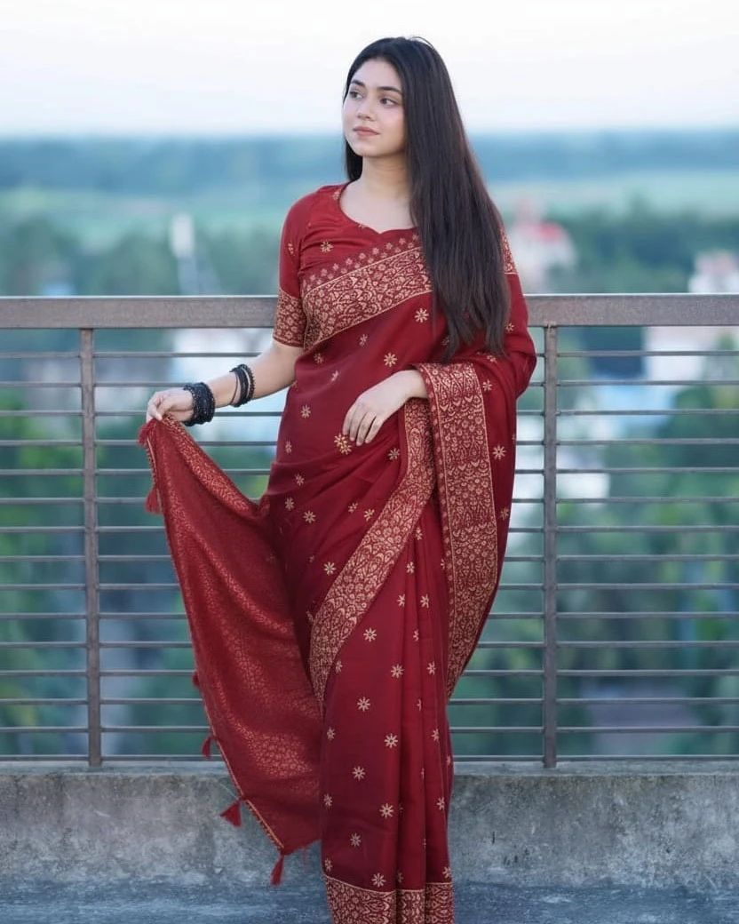 Deep Wine Blossom Saree