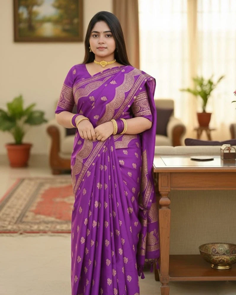 Royal Purple Scallop Saree