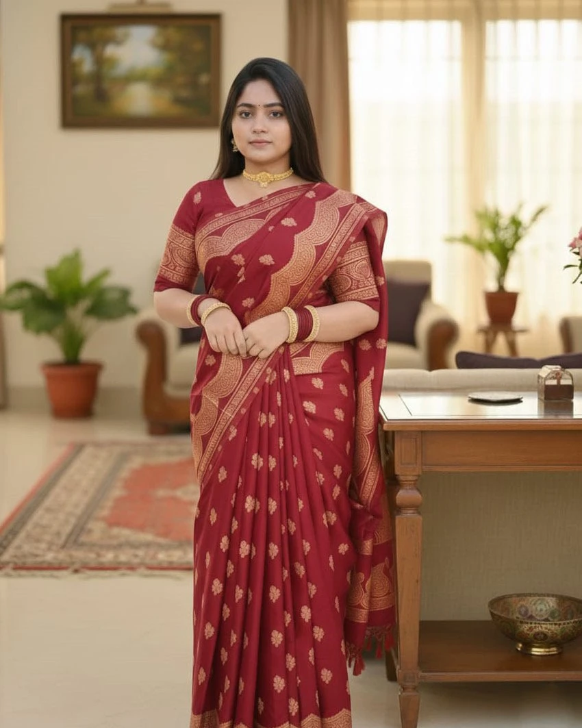 Deep Wine Scallop Saree