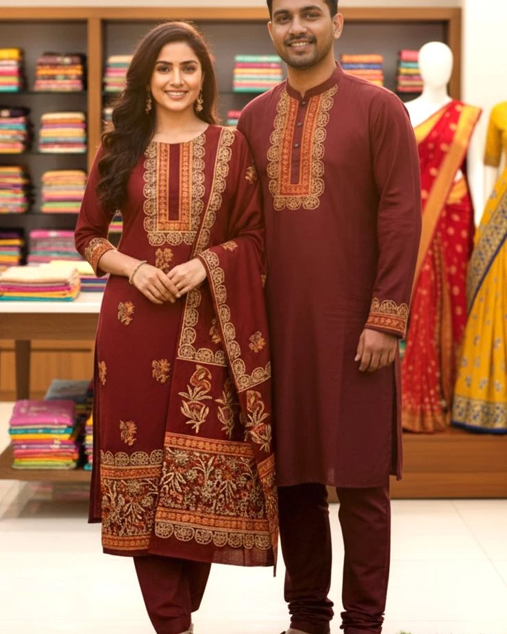Burgundy Gold Traditional Embroidery Set
