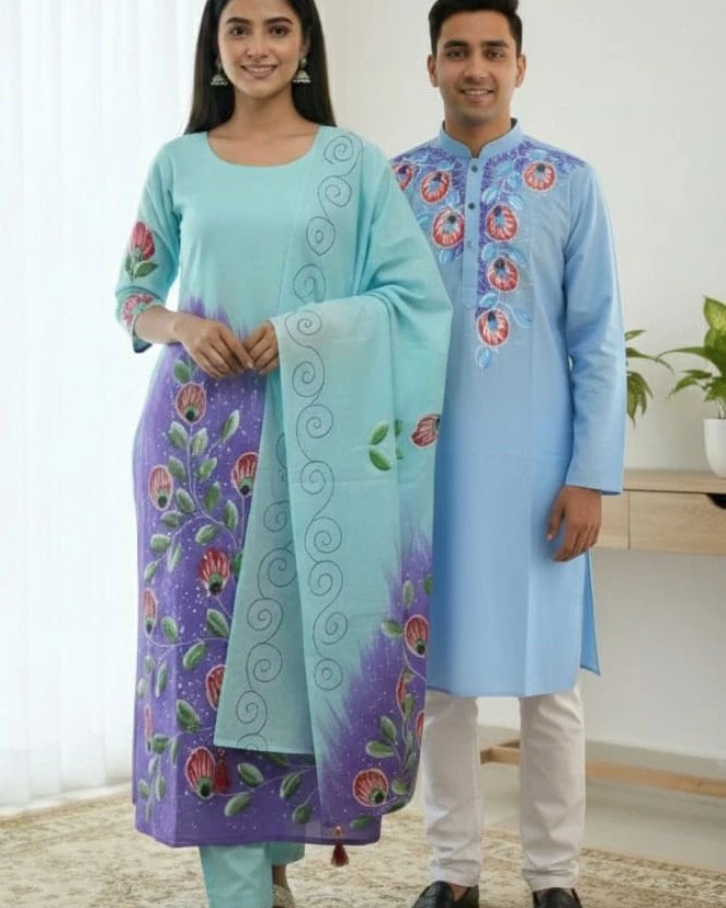 Sky & Lavender Fusion Hand-Painted Floral Set