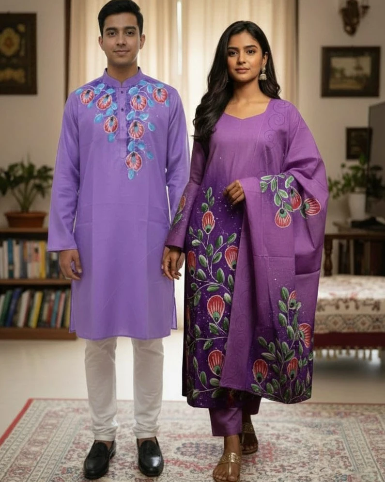 Royal Violet & Coral Hand-Painted Set