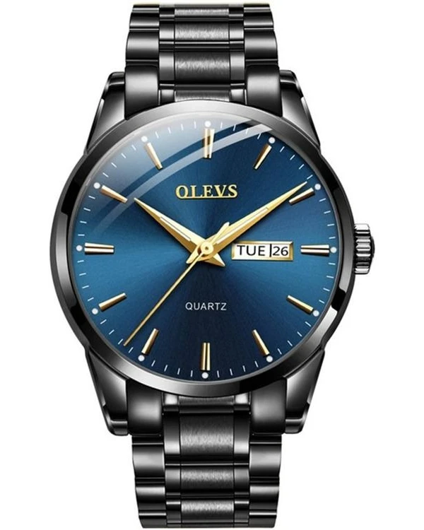 OLEVS Midnight Azure – Men’s Stealth Black & Blue Executive Watch