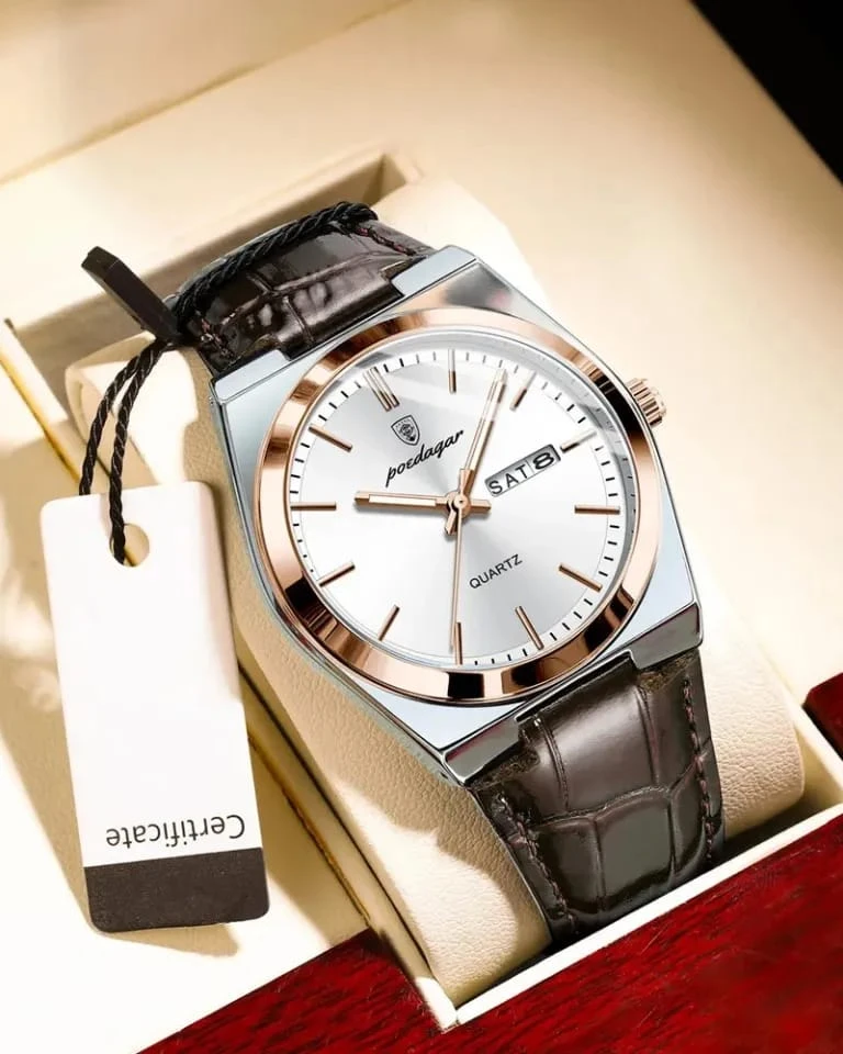 Poedagar Sovereign Rose – Men’s Two-Tone Leather Executive Watch