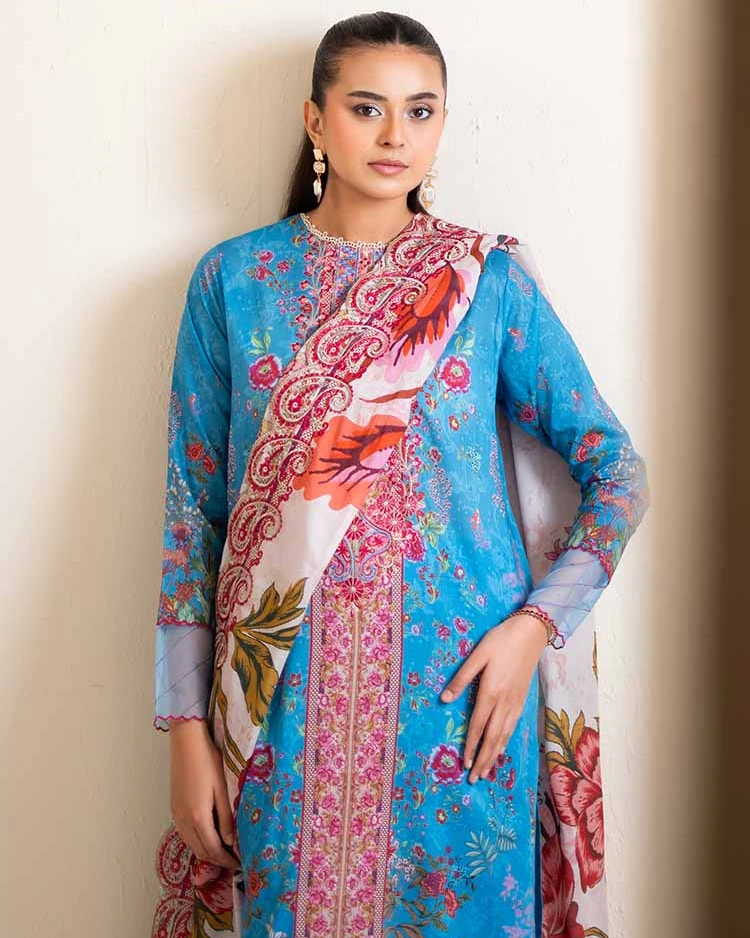 Pakistani Hania by Binaas Unstitched – Cerulean Paisley Charm