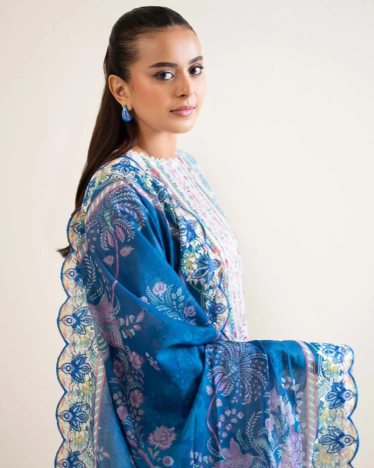 Pakistani Hania by Binaas Unstitched – Ivory Azure Bliss