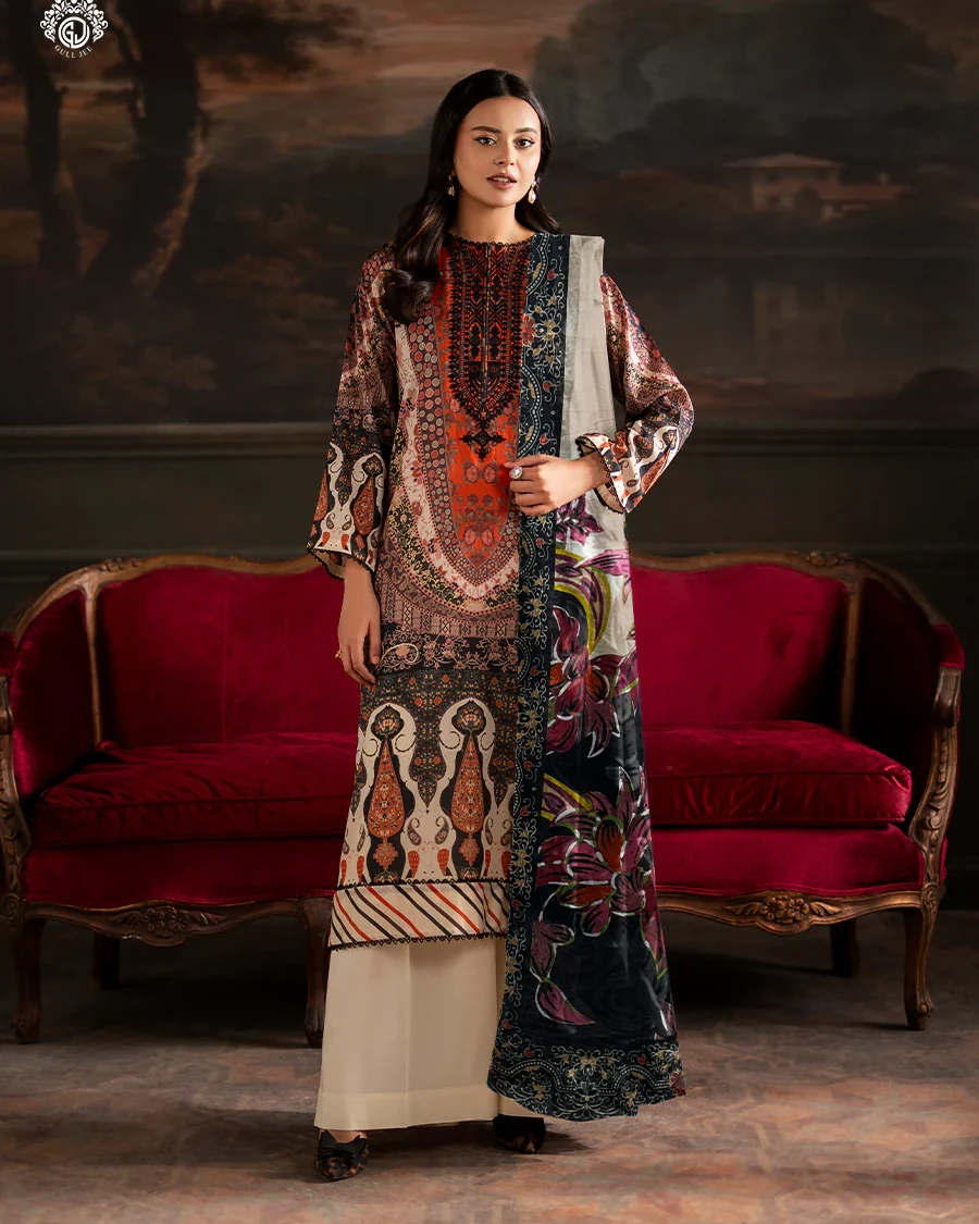 Pakistani Sorrel by Gull Jee Embroidered Unstitched 3 Piece Lawn- Maroon x Ebony