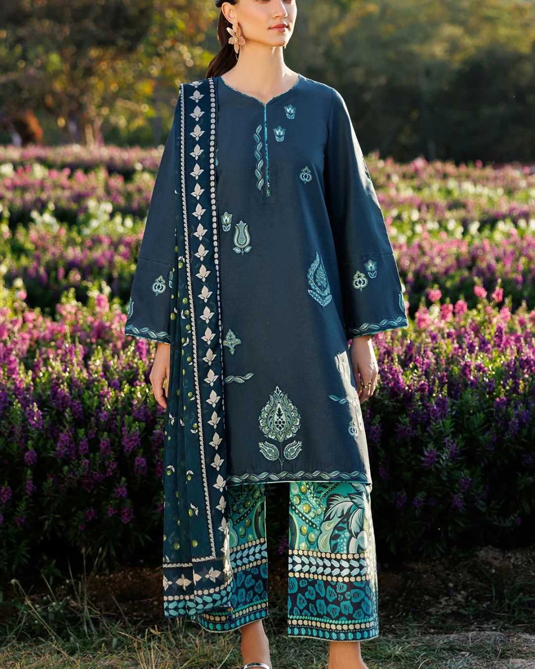 Pakistani Jasmine Unstitched Lawn – Deep Teal & Emerald Edition