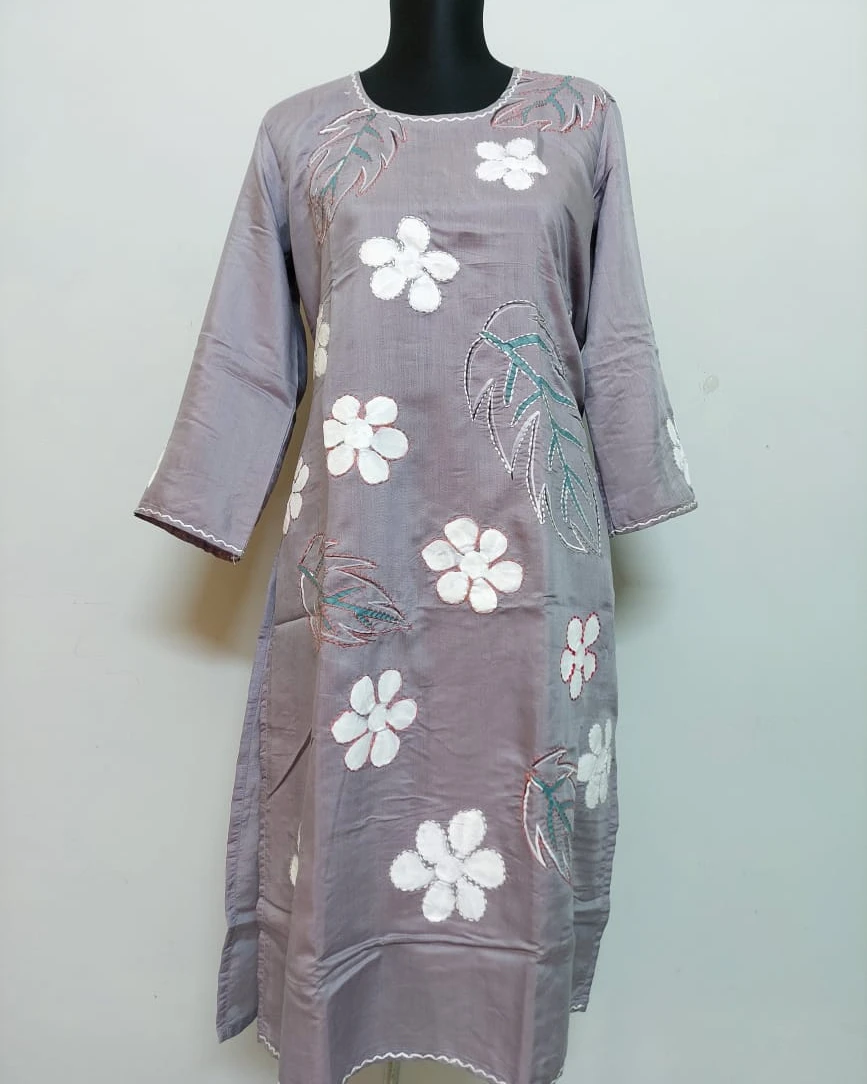 Silver Meadow Appliqué Cotton Kurti