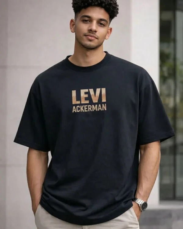 Levi Ackerman Attack Anime Drop Shoulder T-Shirt-Black
