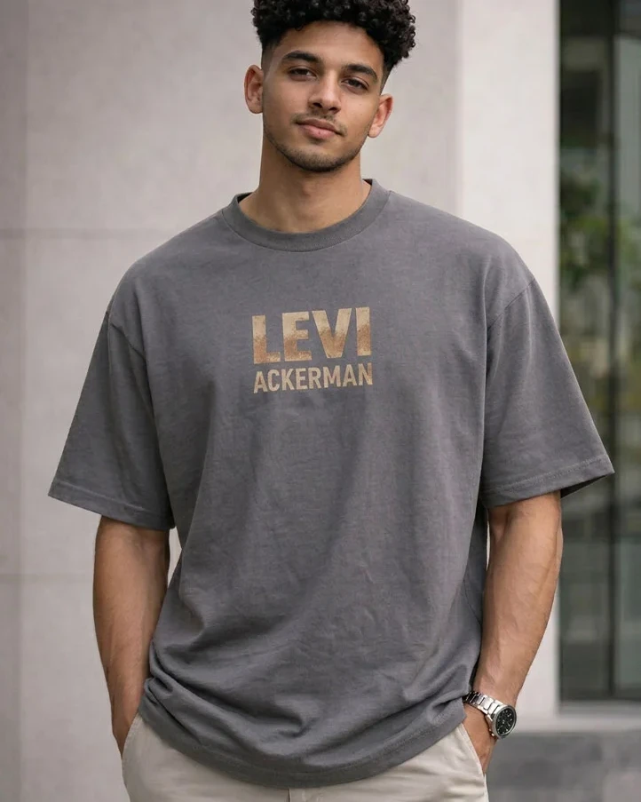 Levi Ackerman Attack Anime Drop Shoulder T-Shirt-Dull Gray