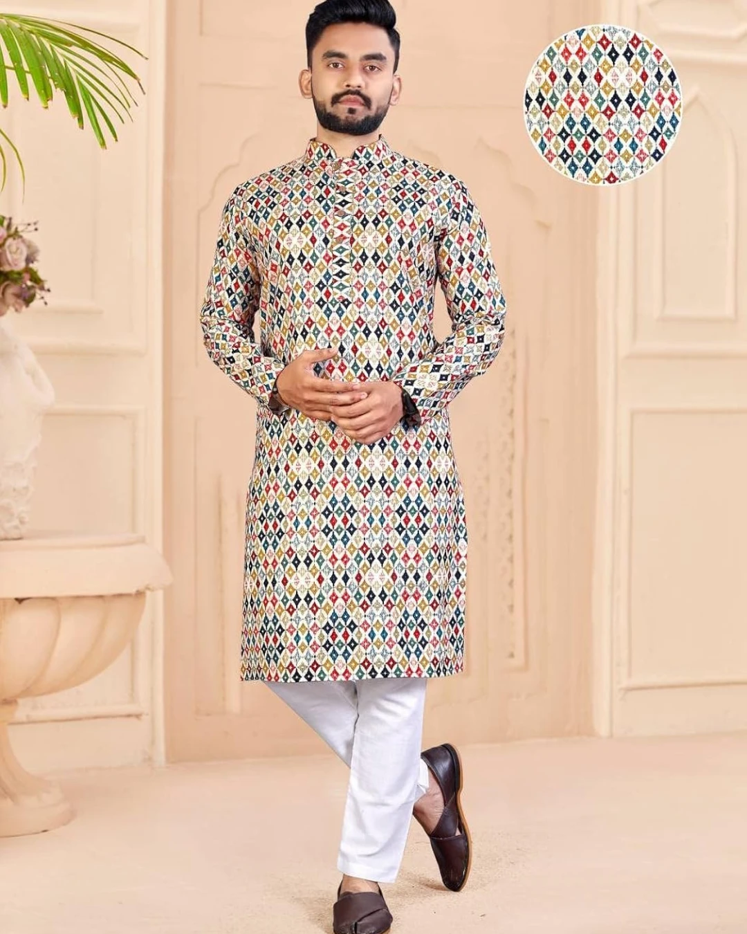 Vibrant Geometric Mosaic Cotton Panjabi