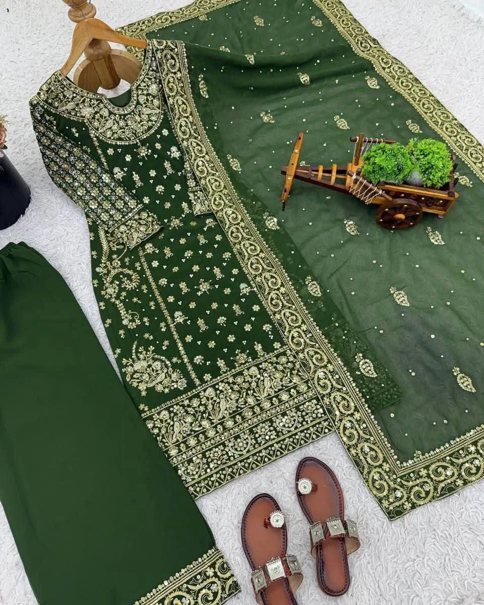 Emerald Elegance Embroidered Suit Set
