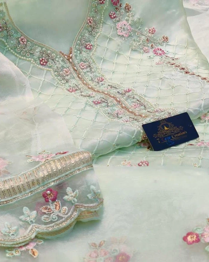 Mint Pearl Bloom Unstitched Three-Piece Set