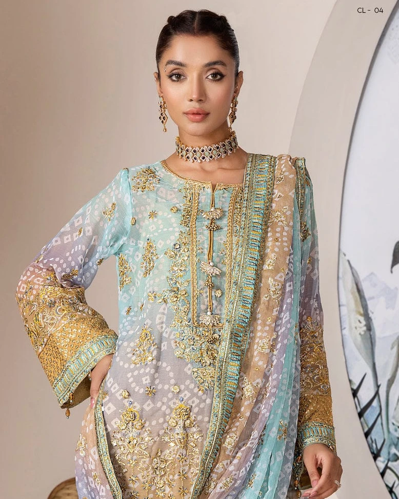 Azure Gold Embroidered Chiffon Collection-Unstitched