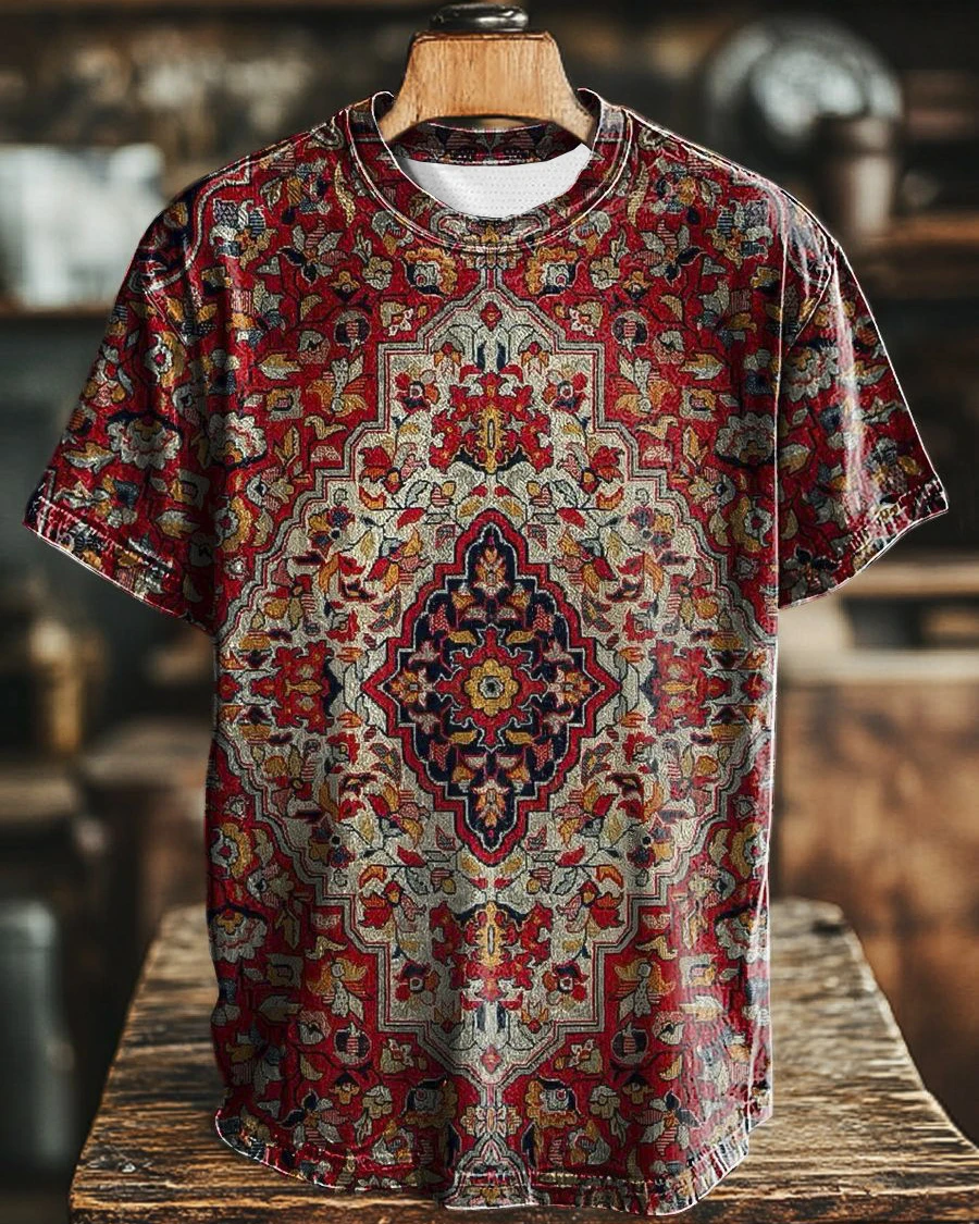 Vintage Abstract Gradient Mandala Print Casual Tee-1