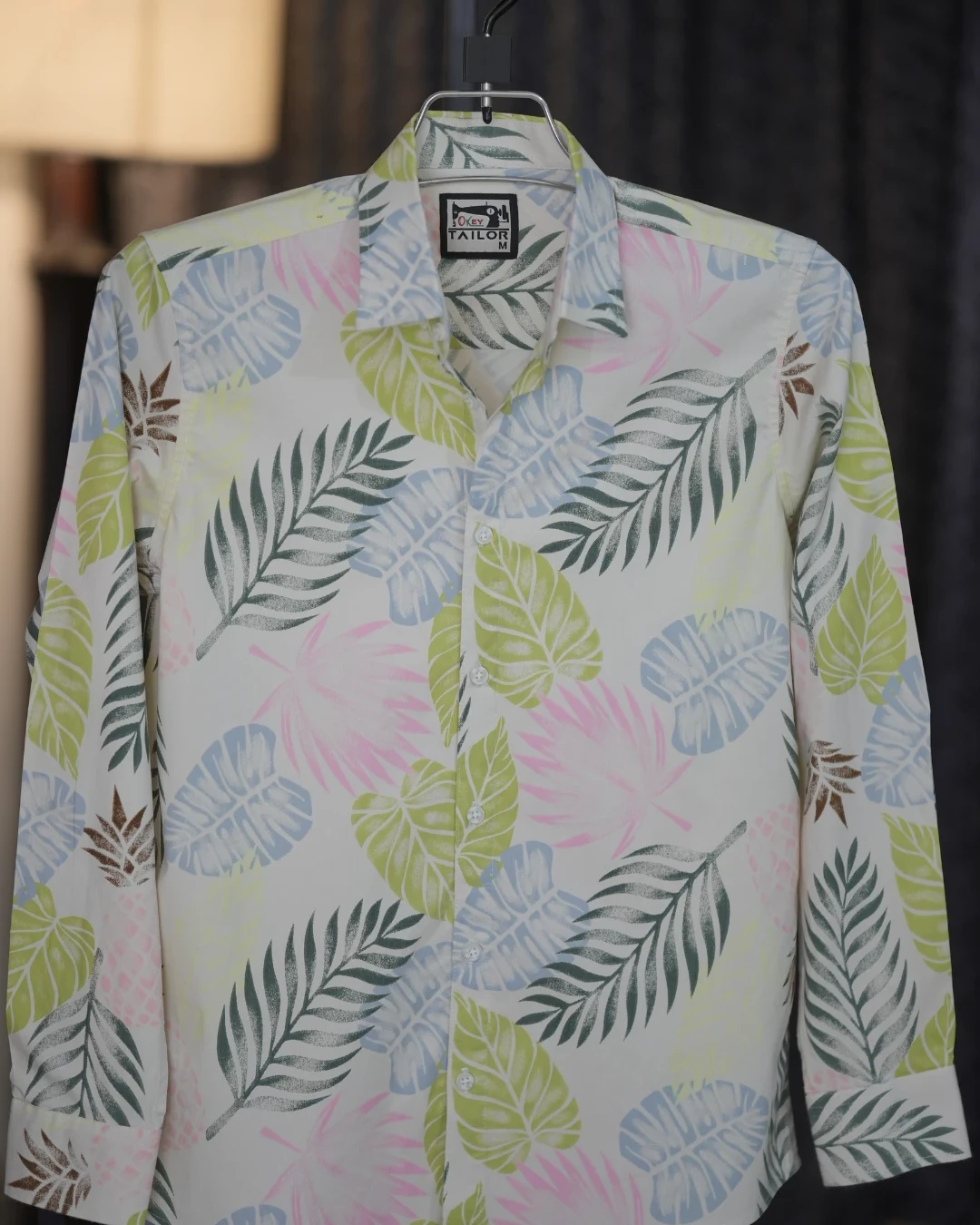 White Base Multicolor Tropical Leaf Print Shirt.