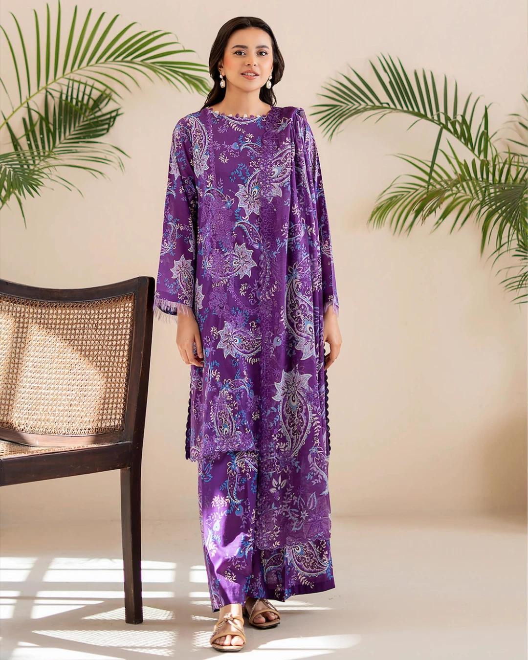 Pakistani Ziva Gull Jee Embroidered Unstitched 3 piece Lawn– Plum Purple 