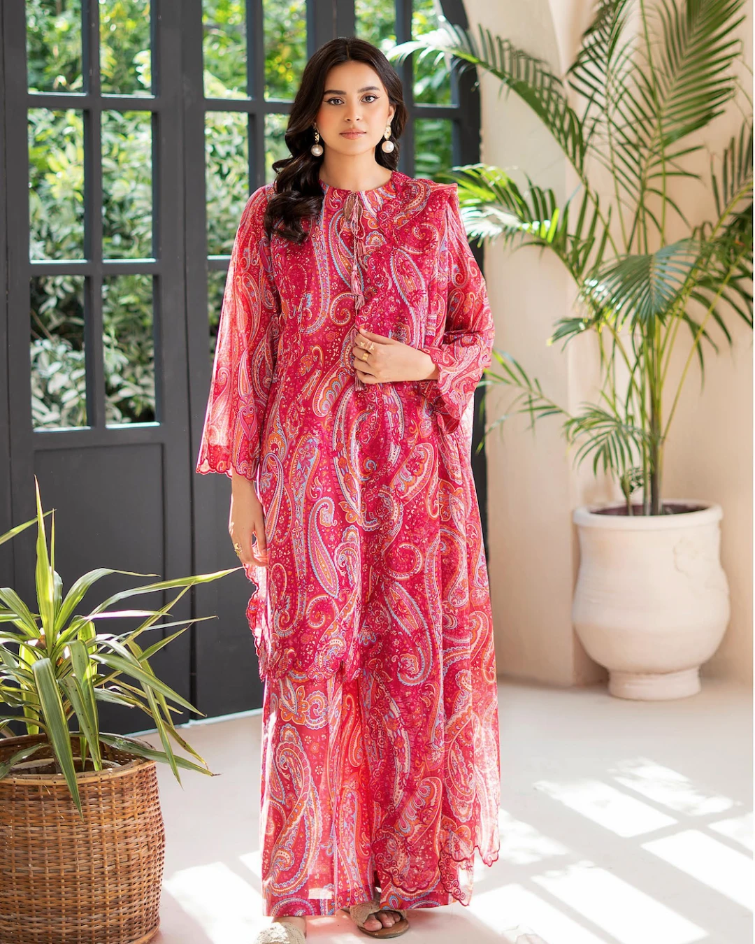 Pakistani Ziva Gull Jee Embroidered Unstitched 3 piece Lawn– Crimson Red