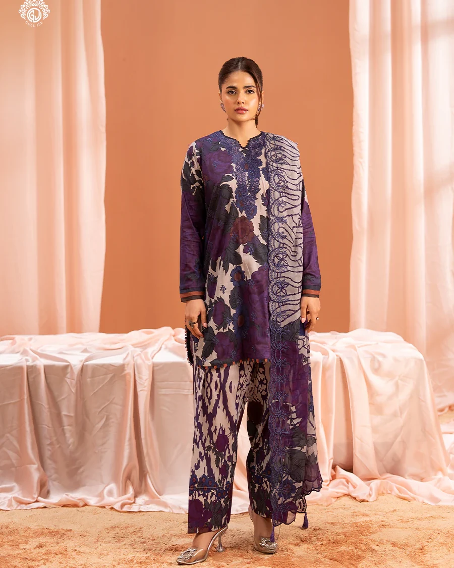 Pakistani Mishaal V3 Unstitched Three Piece Lawn -Violet x Black