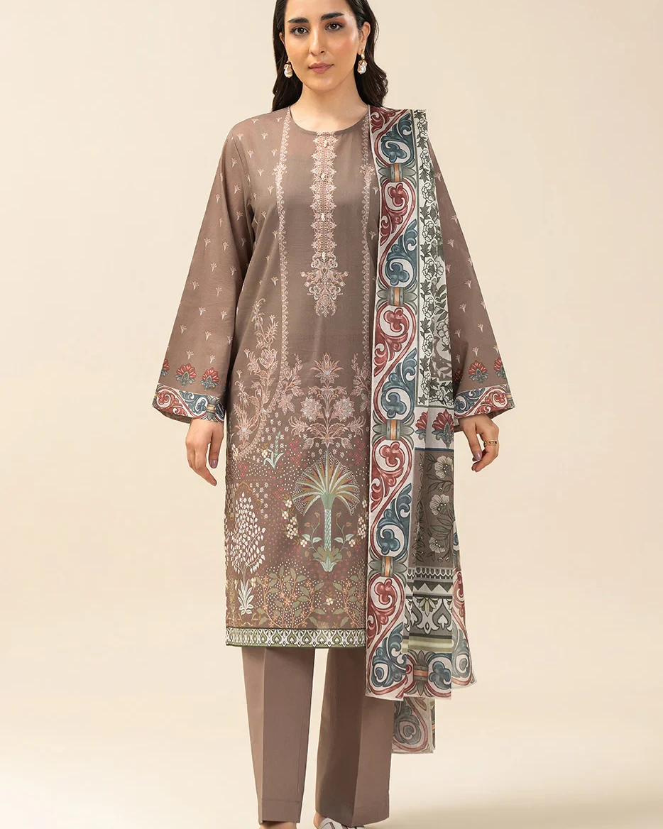Beechtree 3 piece Unstitched Printed Lawn suit- Muted Harmony 