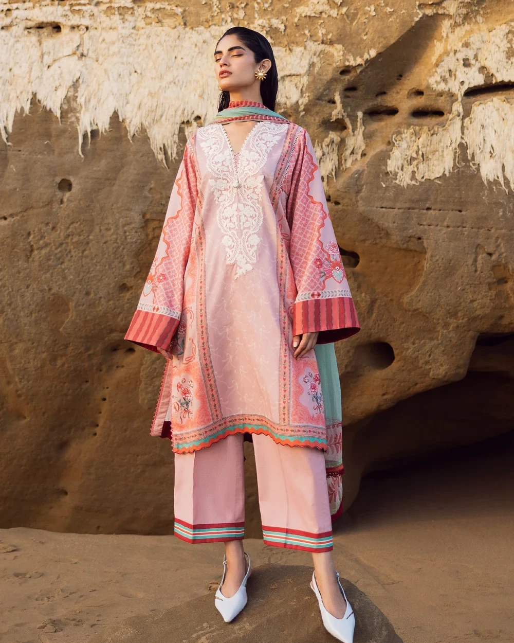 Sadaf Fawad Khan 3 piece Unstitched Printed Lawn suit-Pink