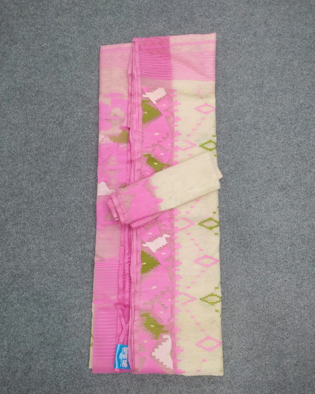 Blush Pink and Off-White Handloom Ransom Silk Jamdani Saree