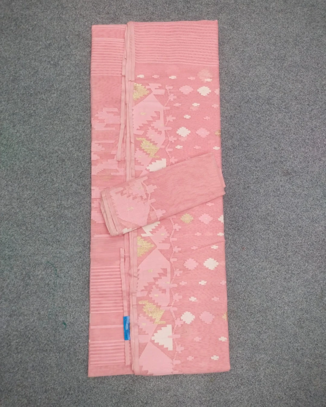 Peach Pink Handloom Ransom Silk Jamdani Saree