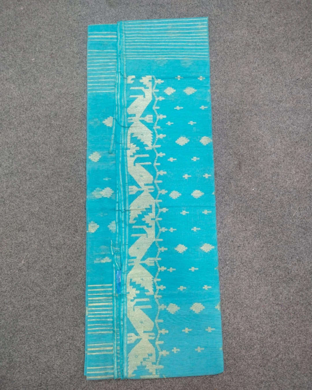 Sky Blue Floral Motif Handloom Ransom Silk Jamdani Saree